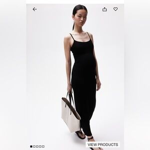 H&M Mama Maternity Long Ribbed Black Spaghetti Strap Elegant Black Maxi Dress